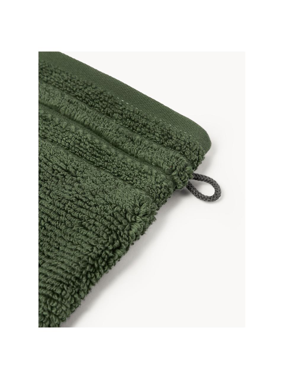 Guanti da bagno con bordo rigato Luxe 2 pz, Verde scuro, Guanti da bagno, Larg. 16 x Lung. 22 cm