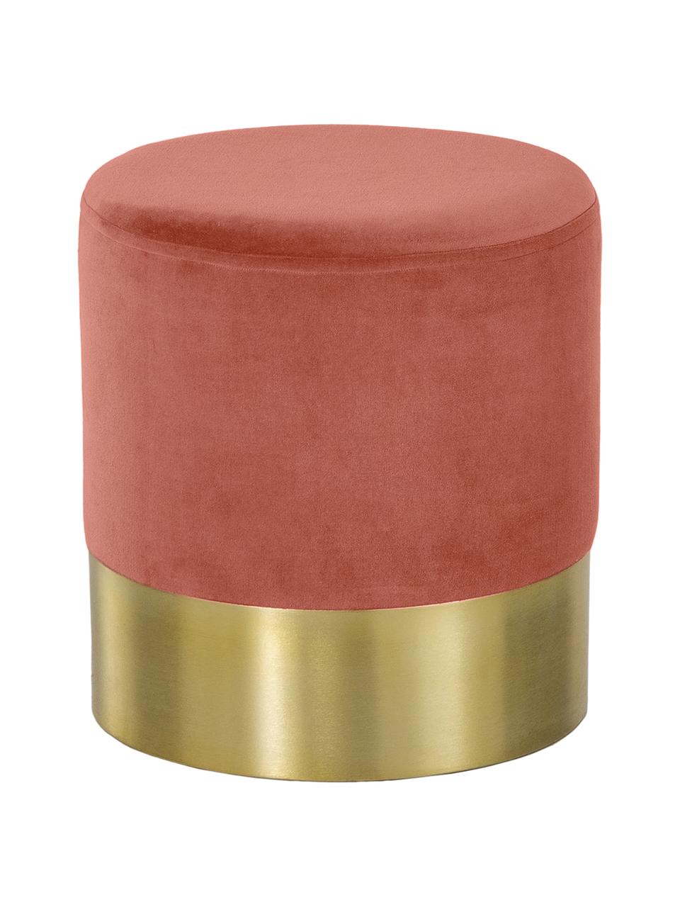 Tabouret en velours Harlow, Corail, couleur dorée