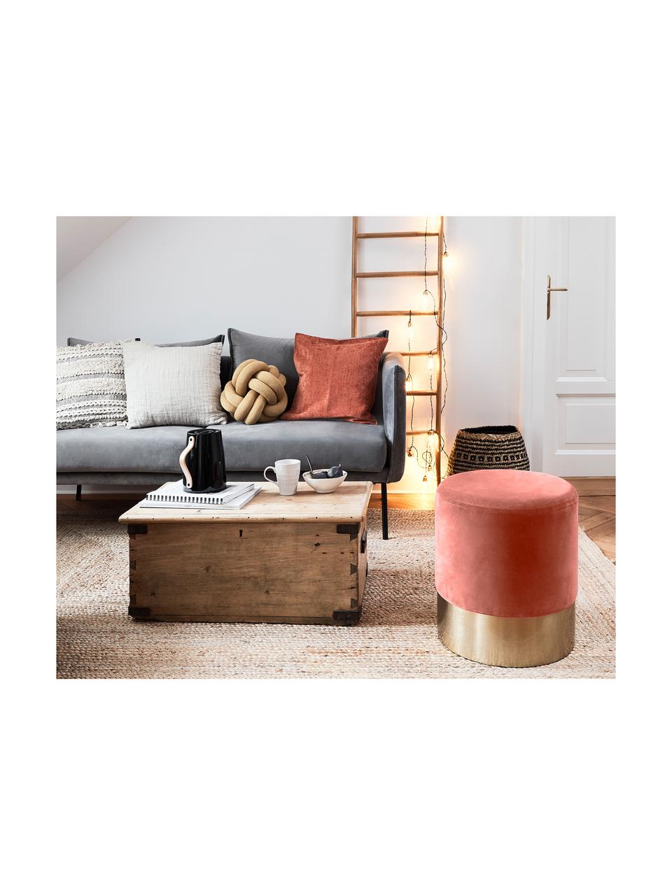 Tabouret en velours Harlow, Corail, couleur dorée