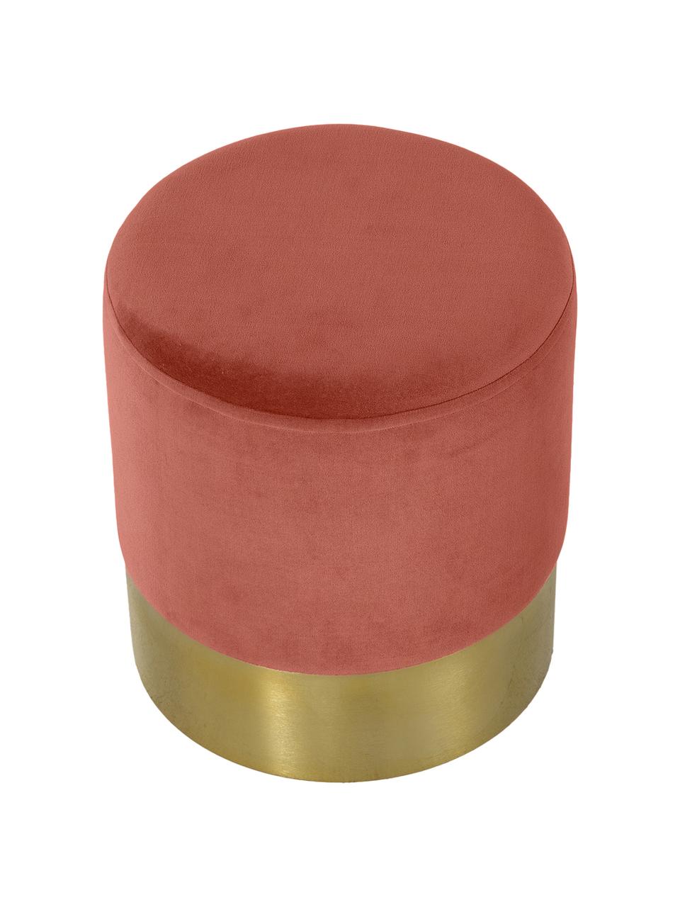 Tabouret en velours Harlow, Corail, couleur dorée