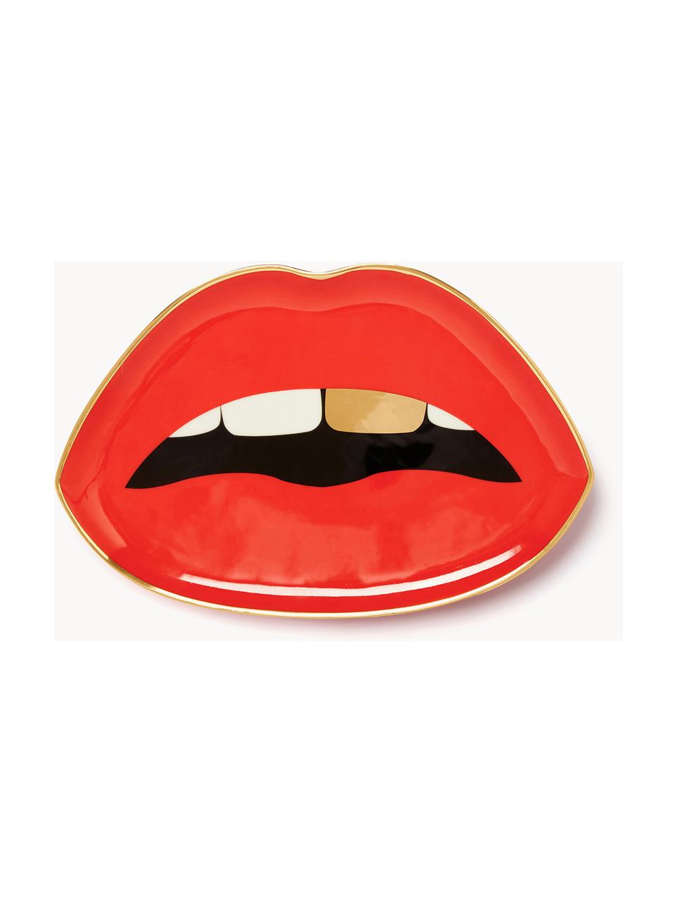 Porcelánový dekoračný podnos Lips, Porcelán s pravými zlatými akcentmi, Červená, odtiene zlatej, Š 24 x H 16 cm