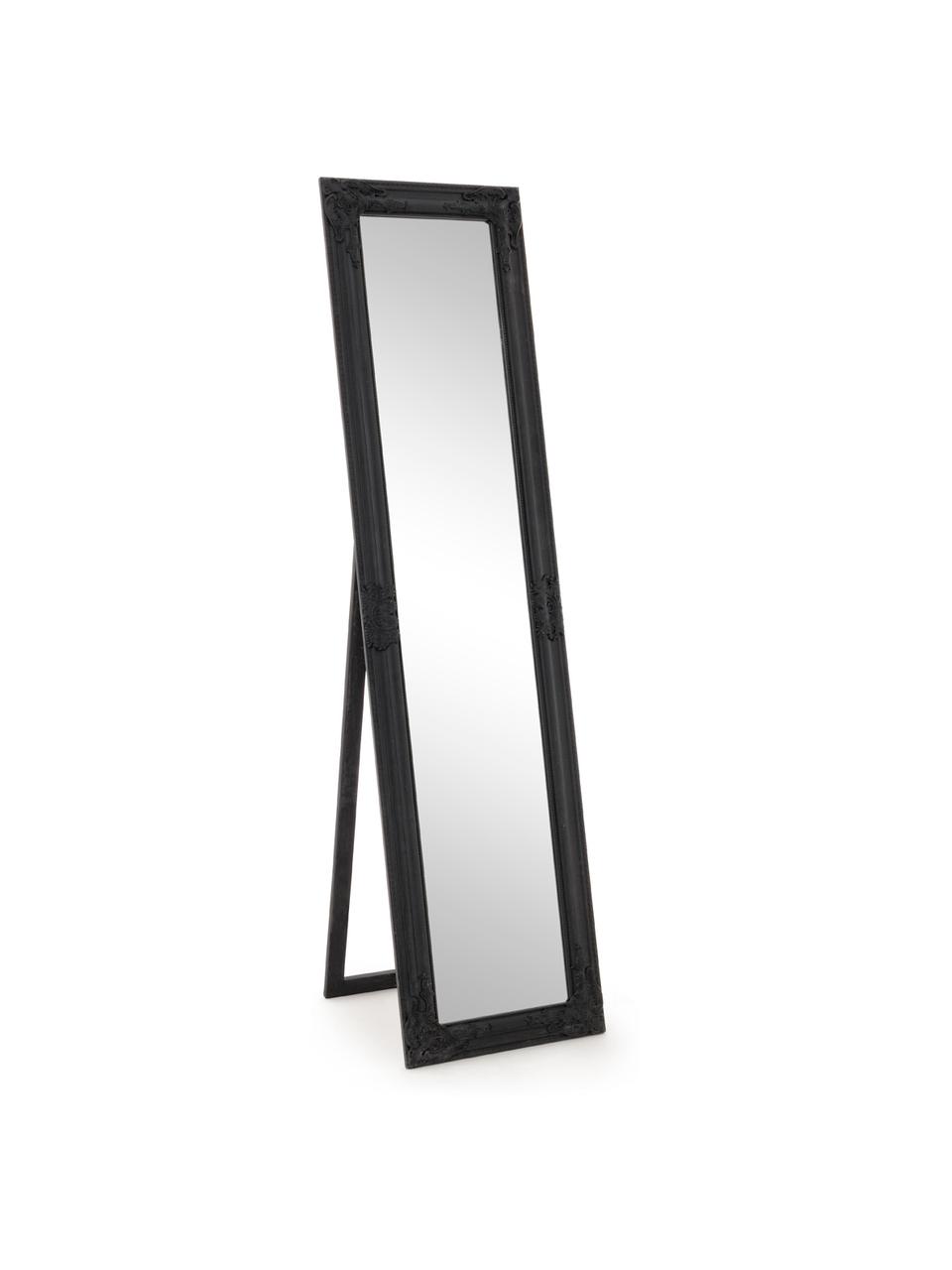 Stojacie zrkadlo s čiernym rámom Miro, Čierna