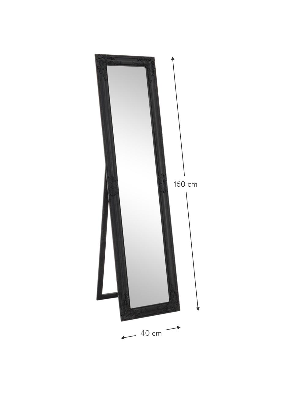 Eckiger Standspiegel Miro mit schwarzem Rahmen, Rahmen: Holz, beschichtet, Spiegelfläche: Spiegelglas, Schwarz, 40 x 160 cm