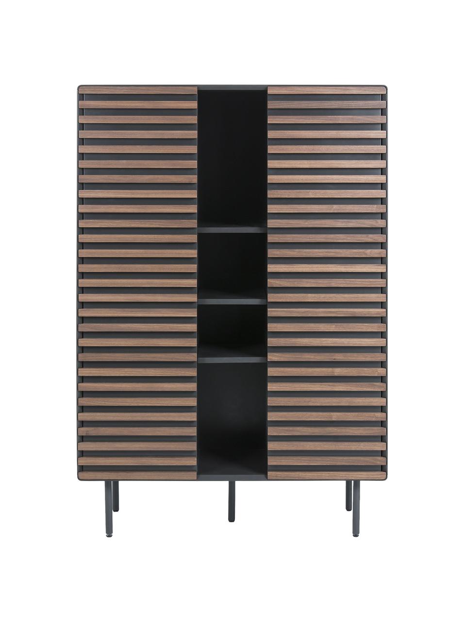 Buffet haut plaqué noyer Kesia, Noir, bois de noyer, Larg. 105 x haut. 155 cm