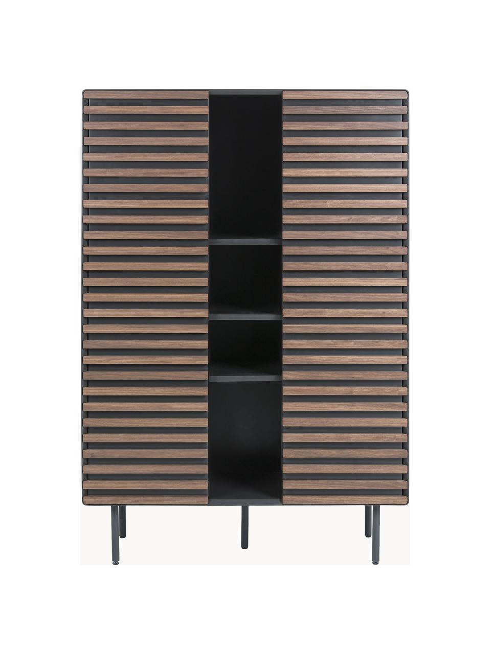 Highboard Kesia mit Walnussfurnier, Korpus: Mitteldichte Holzfaserpla, Front: Walnussfurnier, Schwarz, Walnussholz, B 105 x H 155 cm