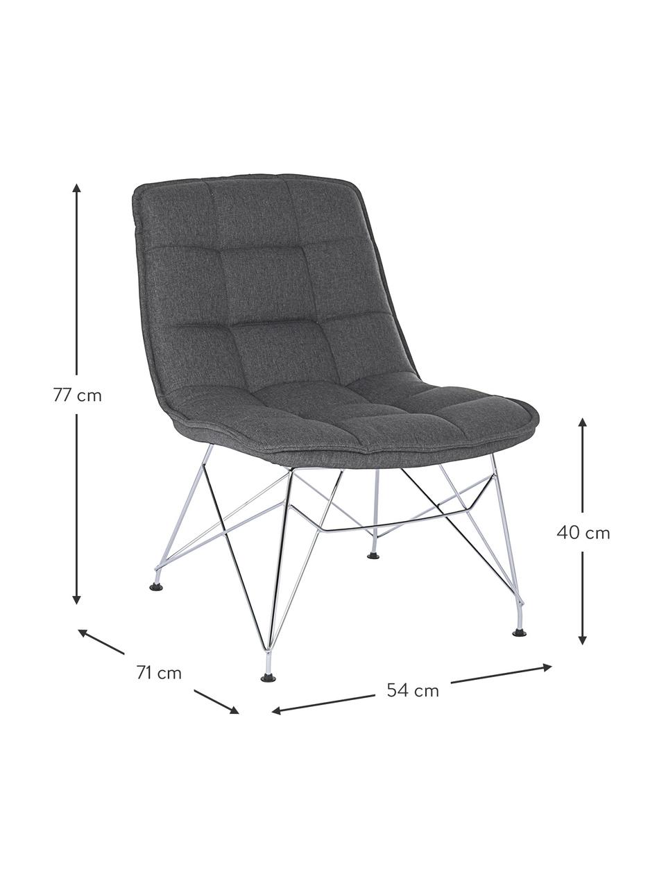 Fotel tapicerowany Akemi, Tapicerka: poliester, Nogi: metal chromowany, Szary, odcienie srebrnego, S 54 x G 71 cm