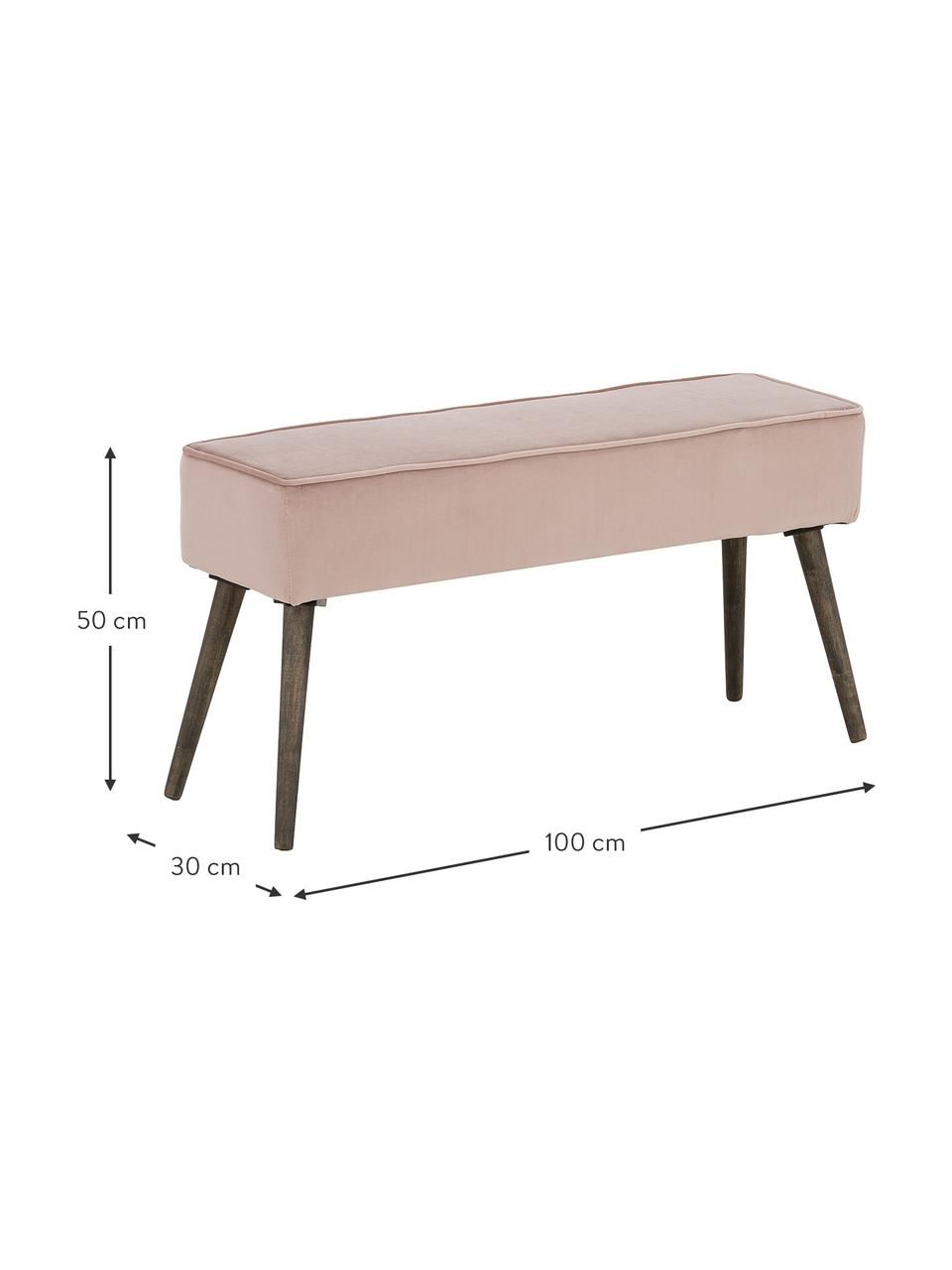 Banco de terciopelo Popy, Tapizado: terciopelo de poliéster E, Patas: madera de caucho, pintado, Palo rosa, An 100 x Al 50 cm