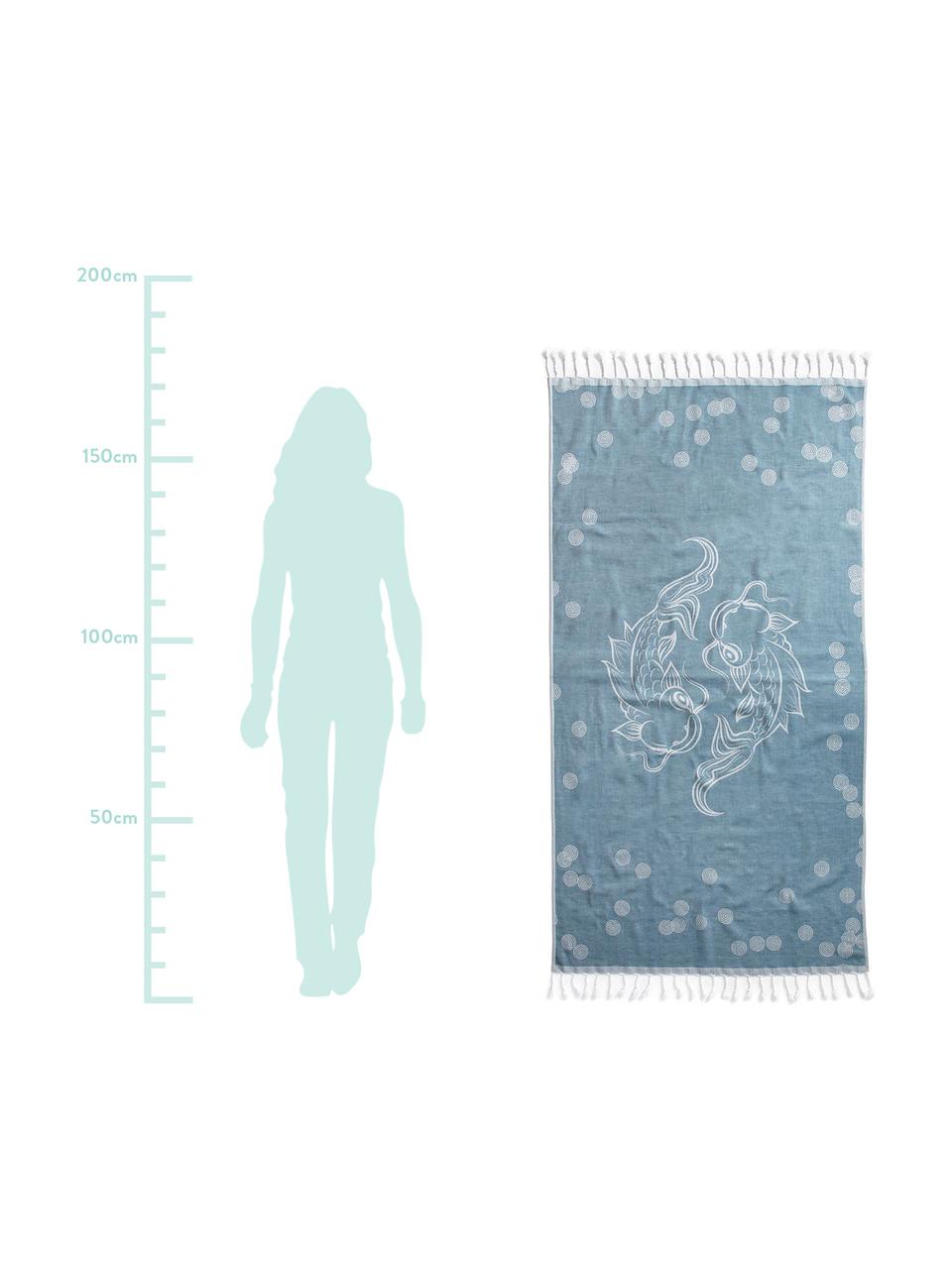 Hamamtuch Pisces, 100% Baumwolle
leichte Stoffqualität, 210 g/m², Blau, Weiss, 90 x 180 cm