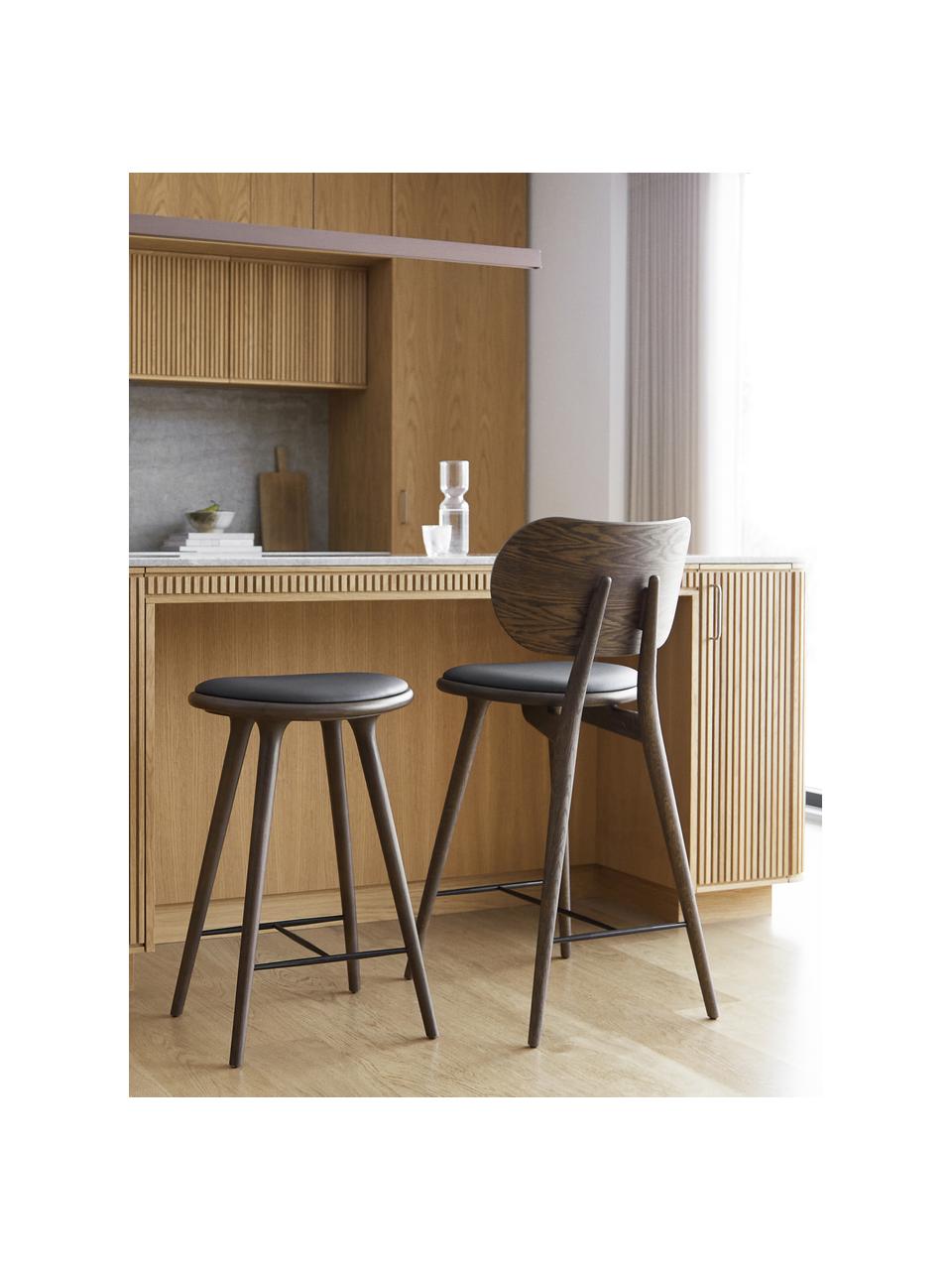 Barová stolička z bukového dreva High Stool, Bukové drevo, koža čierna, Š 45 x V 69 cm