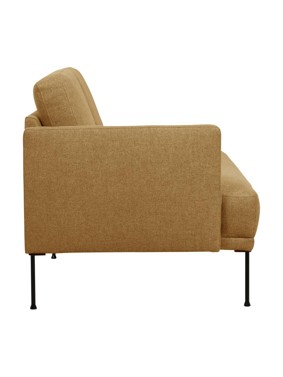Ottomane Fluente mit Metall-Füßen, Bezug: 100% Polyester 115.000 Sc, Gestell: Massives Kiefernholz, FSC, Füße: Metall, pulverbeschichtet, Webstoff Ockergelb, B 202 x T 85 cm, Rückenlehne links