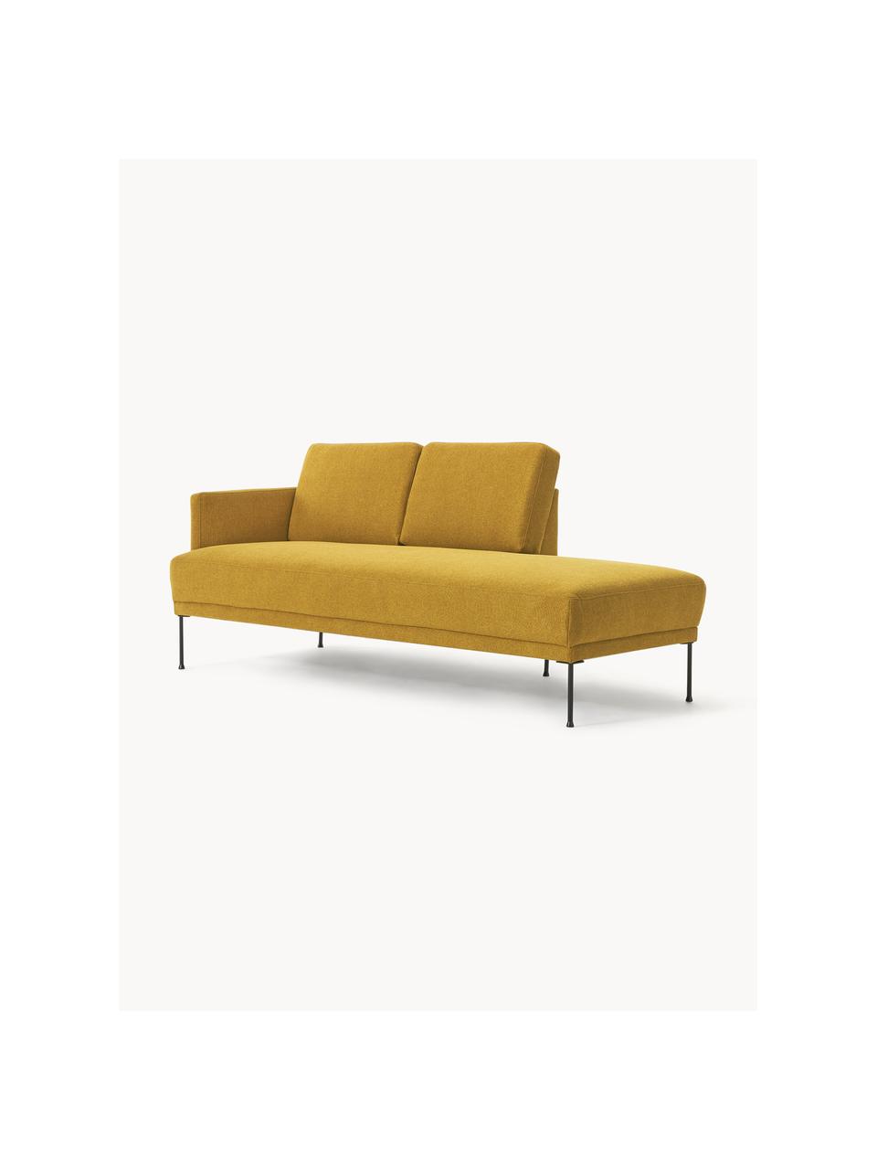 Chaise longue Fluente, Bekleding: 100% polyester Met 115.00, Frame: massief grenenhout, Poten: gepoedercoat metaal Dit p, Geweven stof okergeel, B 202 x D 85 cm, rugleuning links