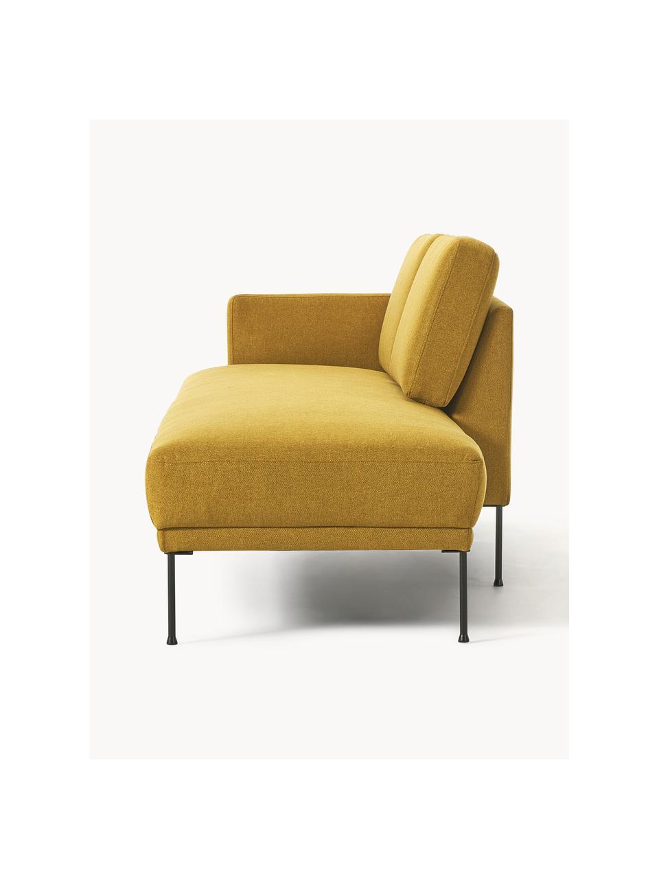 Chaise longue Fluente, Bekleding: 100% polyester Met 115.00, Frame: massief grenenhout, Poten: gepoedercoat metaal Dit p, Geweven stof okergeel, B 202 x D 85 cm, rugleuning links