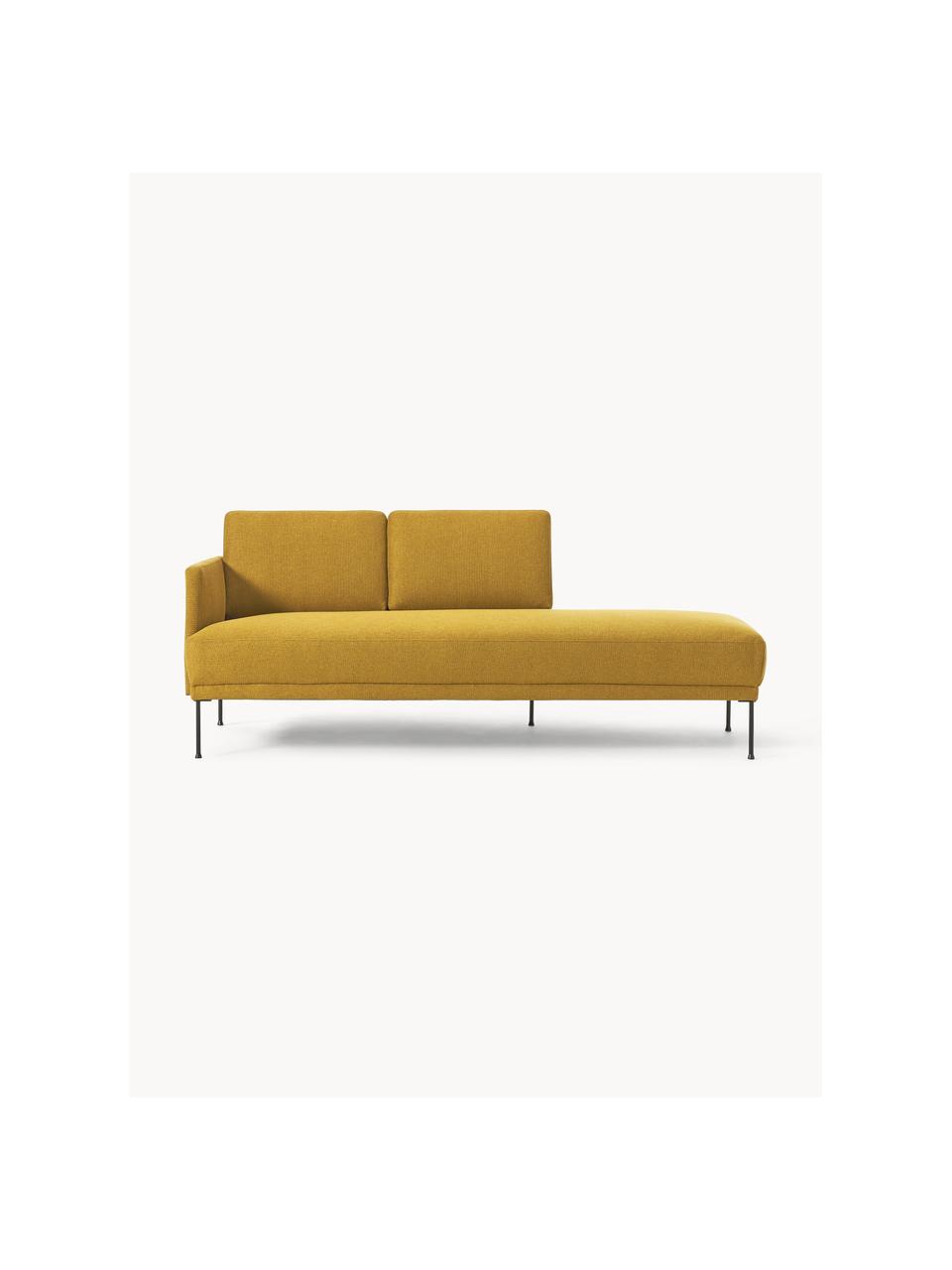 Chaise longue Fluente, Bekleding: 100% polyester Met 115.00, Frame: massief grenenhout, Poten: gepoedercoat metaal Dit p, Geweven stof okergeel, B 202 x D 85 cm, rugleuning links