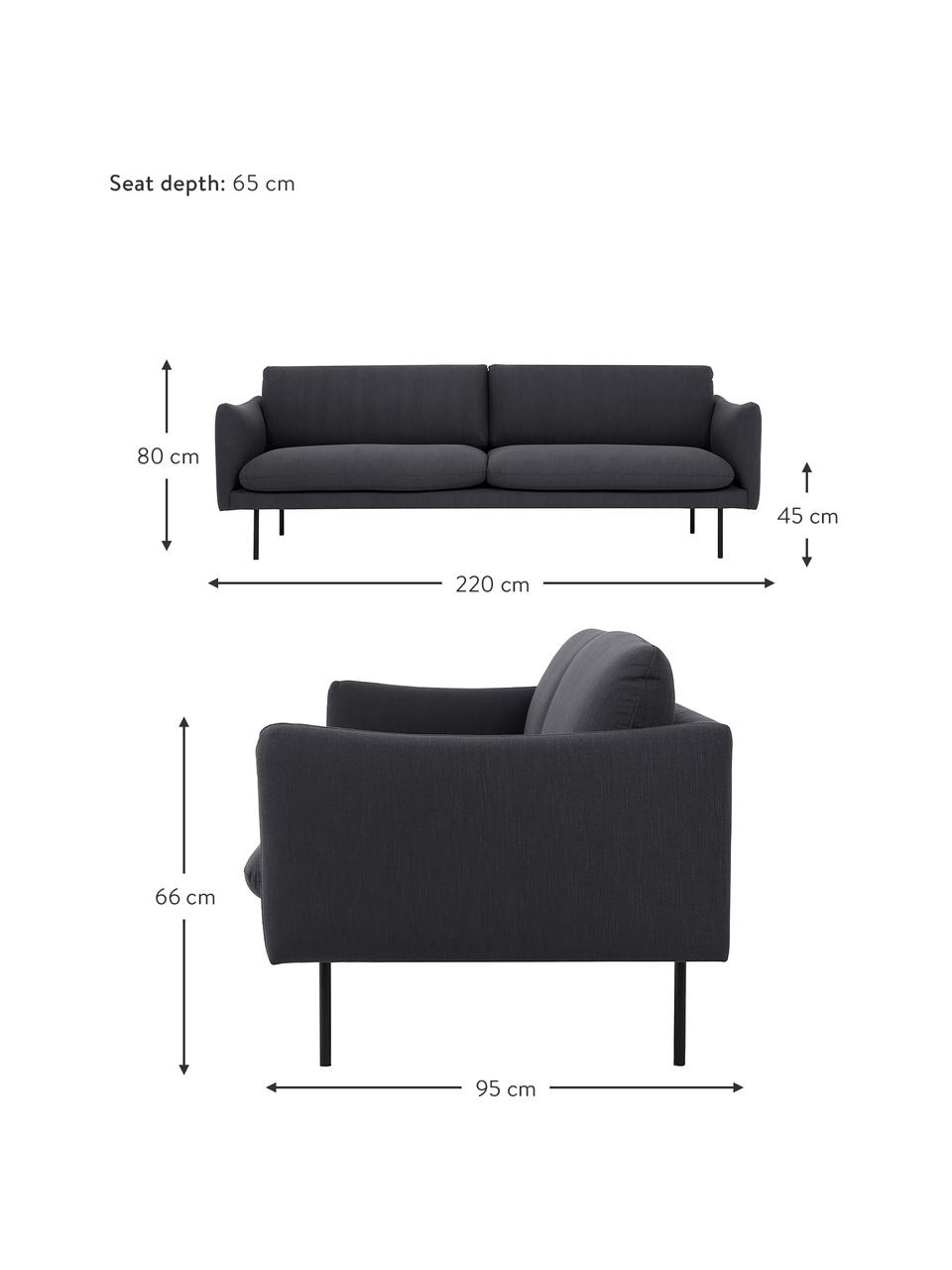 Pohovka s kovovými nohami Moby (3místná), Tmavě šedá, Š 220 cm, H 95 cm