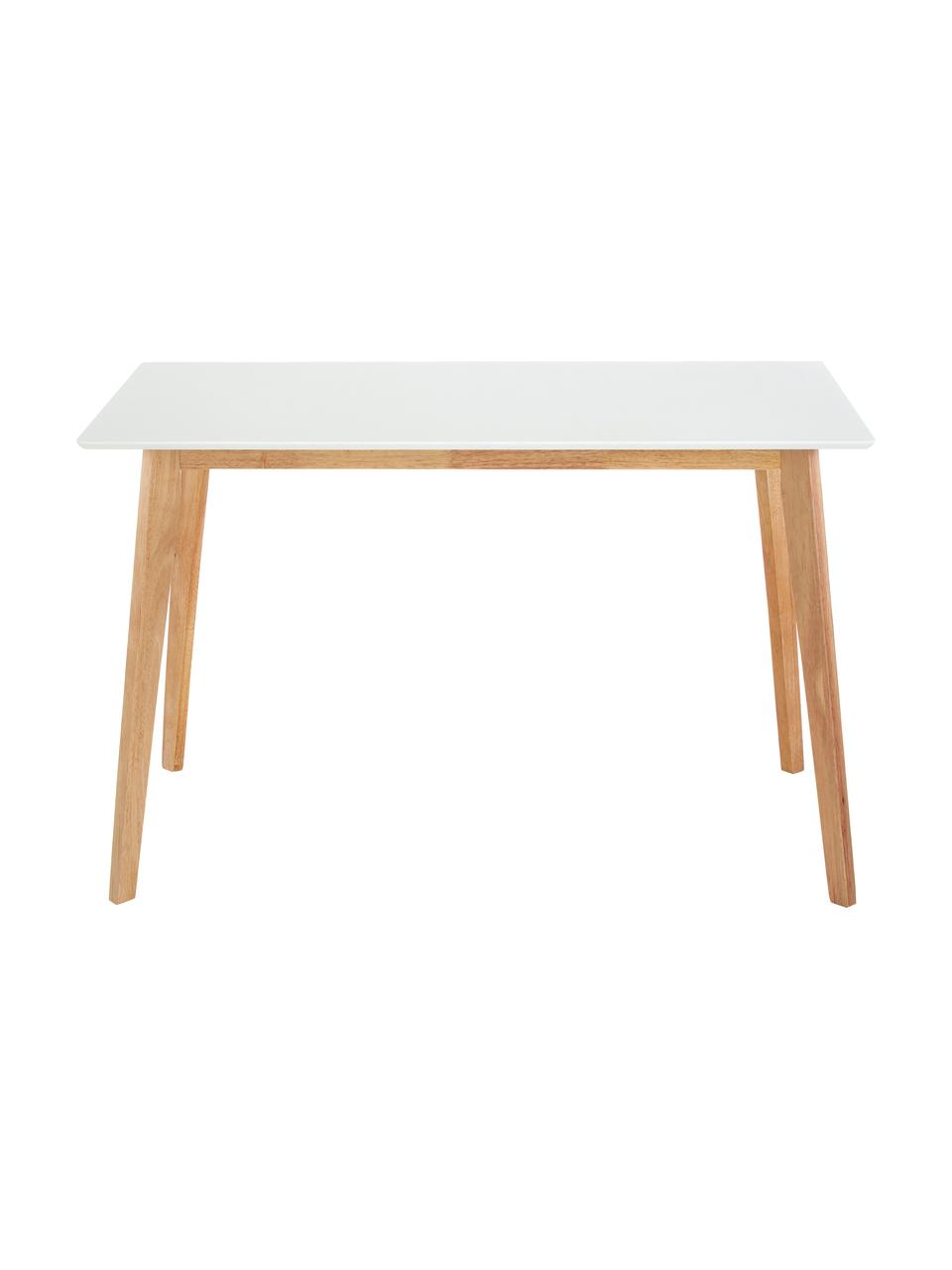 Biurko w stylu scandi Vojens, Blat: płyta pilśniowa średniej , Nogi: drewno kauczukowe, Drewno naturalne, biały, S 120 x G 70 cm