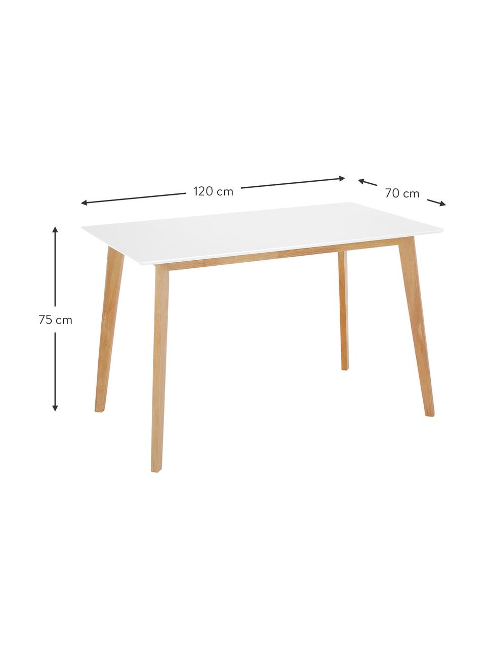 Scrivania Vojens, Piedini: legno di albero della gom, Legno, bianco, Larg. 120 x Prof. 70 cm