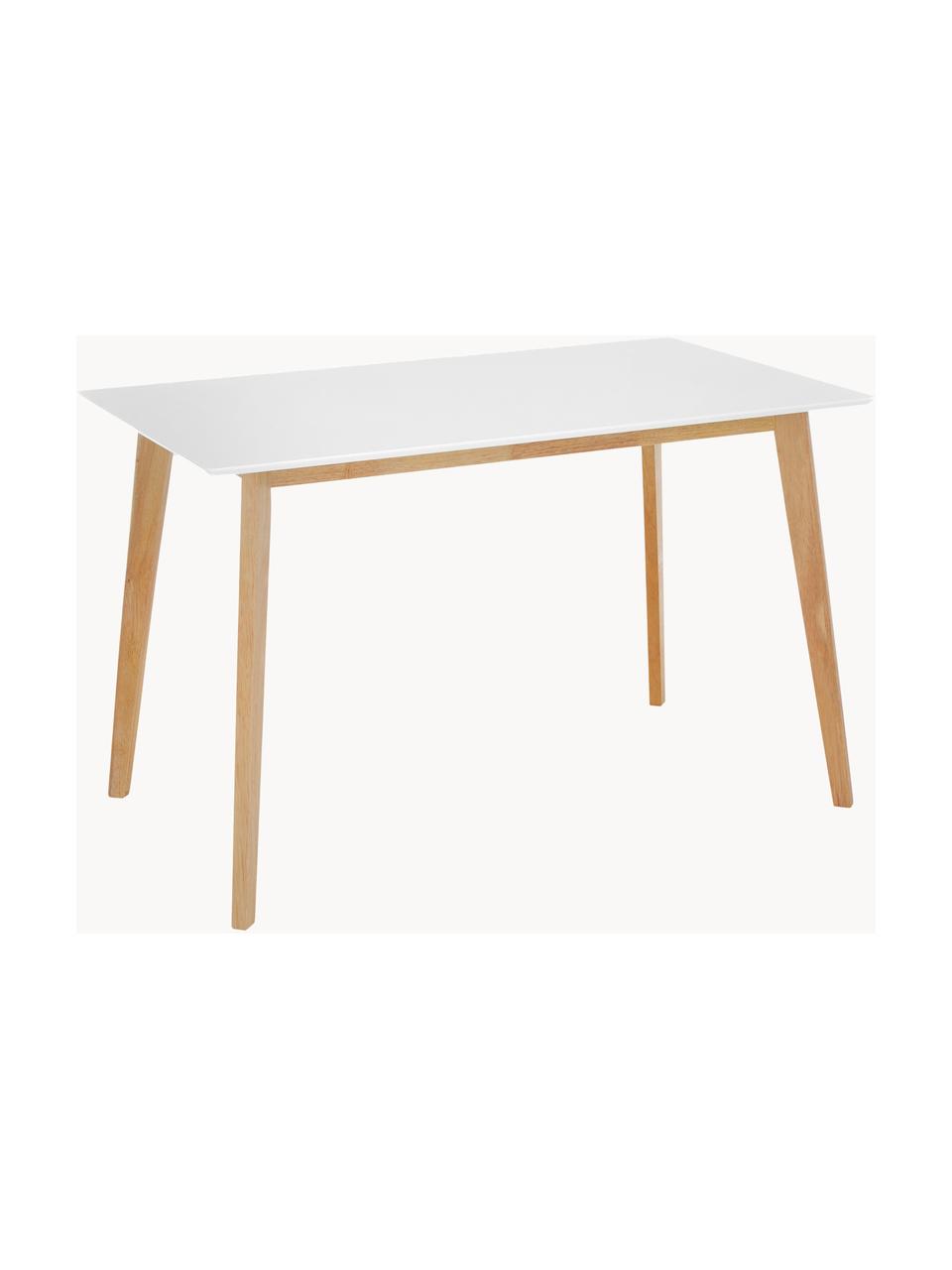 Schreibtisch Vojens, Tischplatte: Mitteldichte Holzfaserpla, Beine: Gummibaumholz, Holz, Weiß, B 120 x T 70 cm