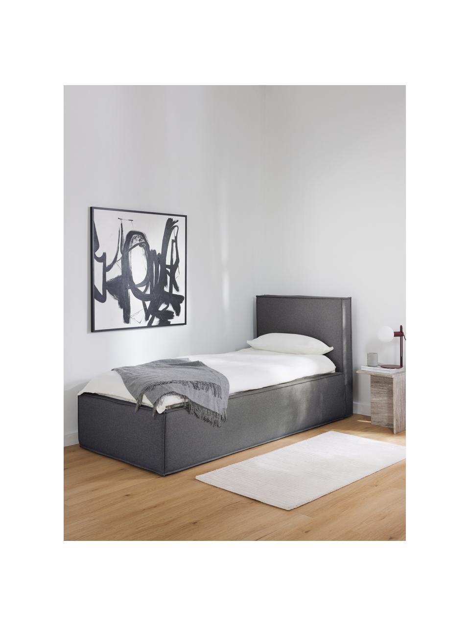 Cama individual Dream, con espacio de almacenamiento, Tapizado: poliéster (borreguillo) A, Estructura: madera de pino maciza y m, Tejido gris oscuro, An 90 x L 200 cm