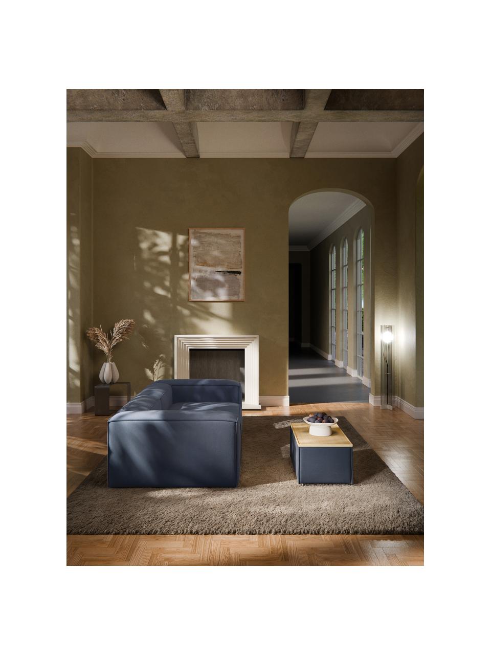 Sofa-Hocker Lennon mit Stauraum, Bezug: 100 % Polyester Der strap, Tablett: Eichenholz, Spannplatte m, Gestell: Spanplatte, mitteldichte , Füße: Kunststoff Dieses Produkt, Webstoff Dunkelblau, helles Eichenholz, B 88 x T 50 cm