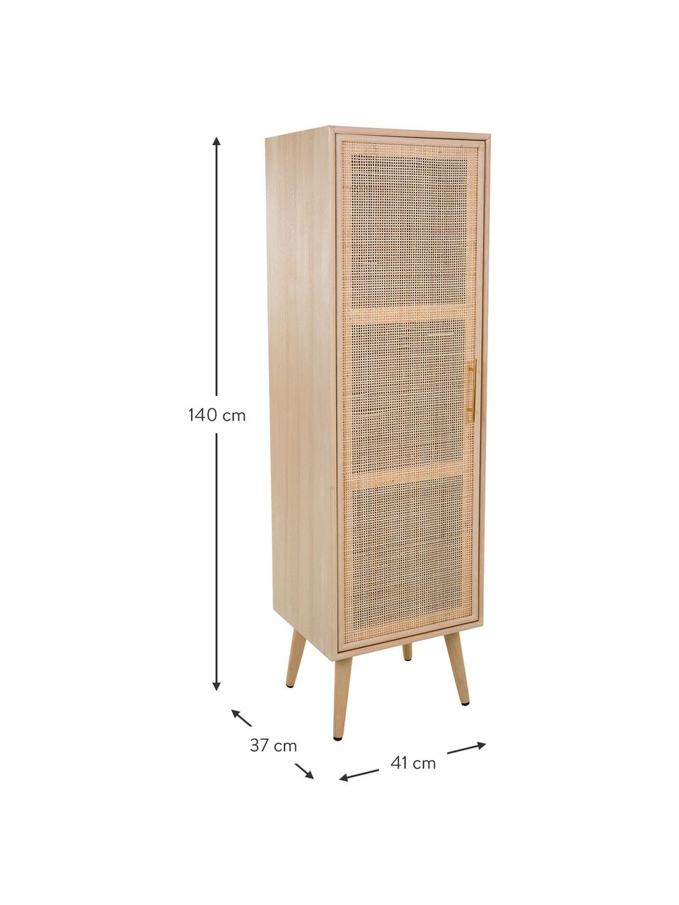Smal dressoir Cayetana van hout, Frame: gefineerd MDF, Handvatten: metaal, Poten: gelakt bamboehout, Bruin, B 37 cm x H 140 cm