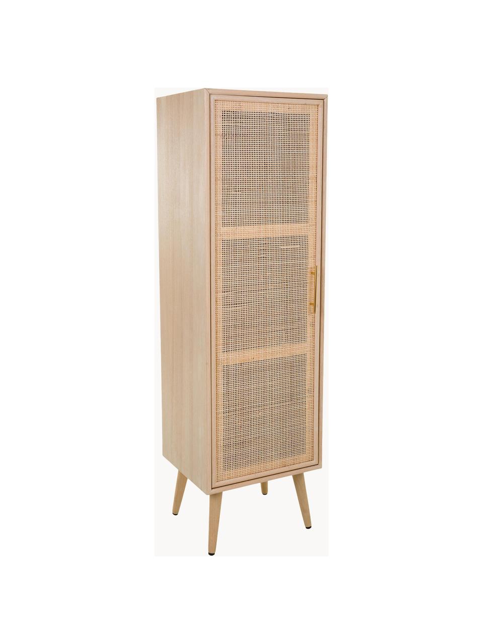 Smal dressoir Cayetana van hout, Frame: gefineerd MDF, Handvatten: metaal, Poten: gelakt bamboehout, Bruin, hout, B 37 cm x H 140 cm