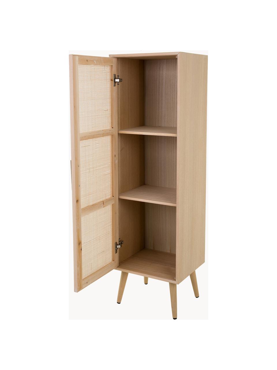 Smal dressoir Cayetana van hout, Frame: gefineerd MDF, Handvatten: metaal, Poten: gelakt bamboehout, Bruin, hout, B 37 cm x H 140 cm