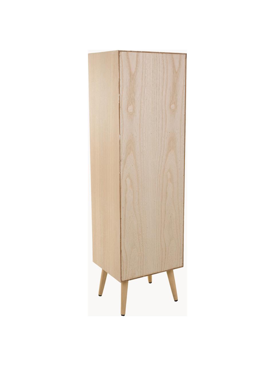 Smal dressoir Cayetana van hout, Frame: gefineerd MDF, Handvatten: metaal, Poten: gelakt bamboehout, Bruin, hout, B 37 cm x H 140 cm