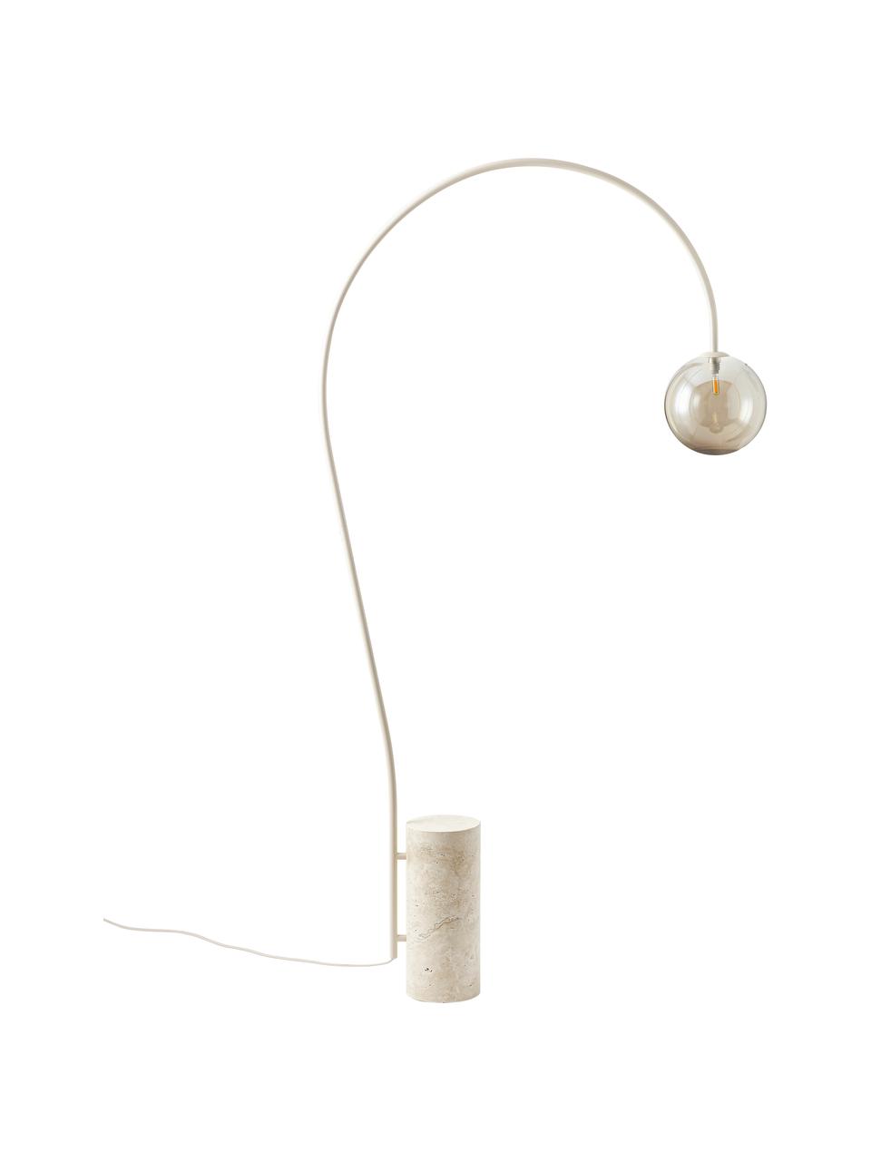 Veľká oblúková lampa s travertínovým podstavcom Cora, Champagne, béžová, V 167 cm