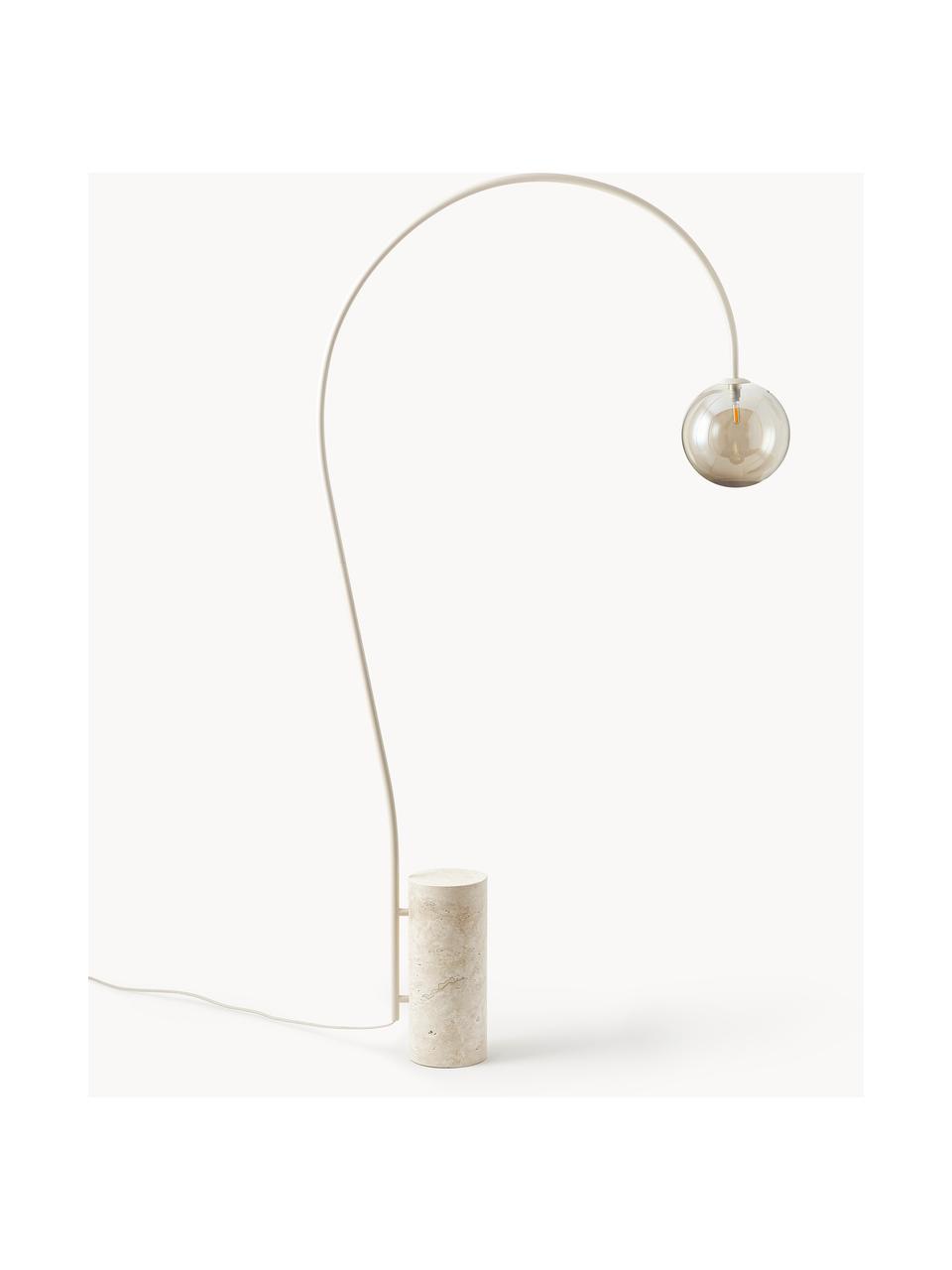 Grand lampadaire arc avec base en travertin Cora, Couleur champagne, beige, haut. 167 cm