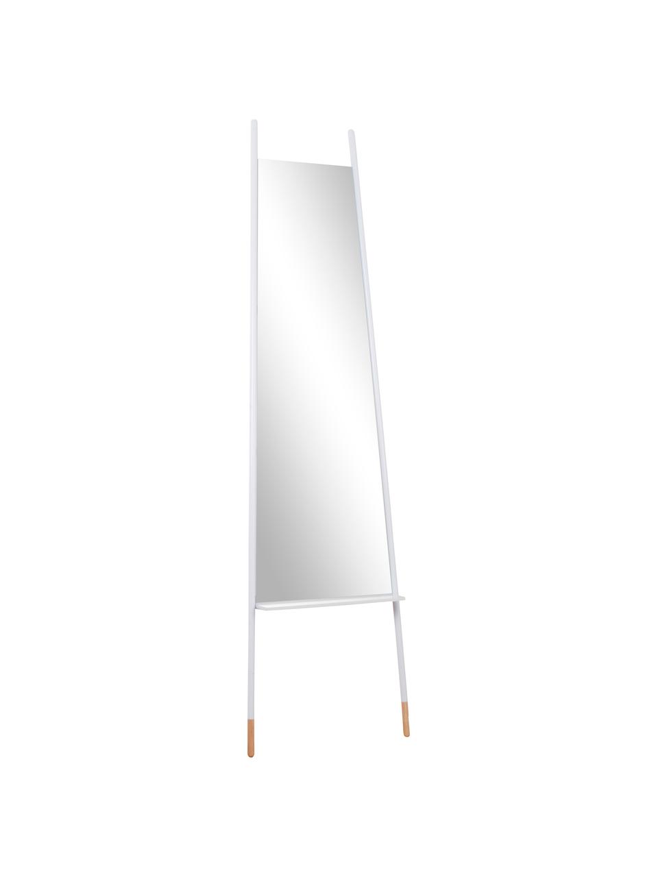 Espejo de pie Leaning Mirror, con estante, Patas: madera, Espejo: cristal, Blanco, beige, An 48 x Al 171cm