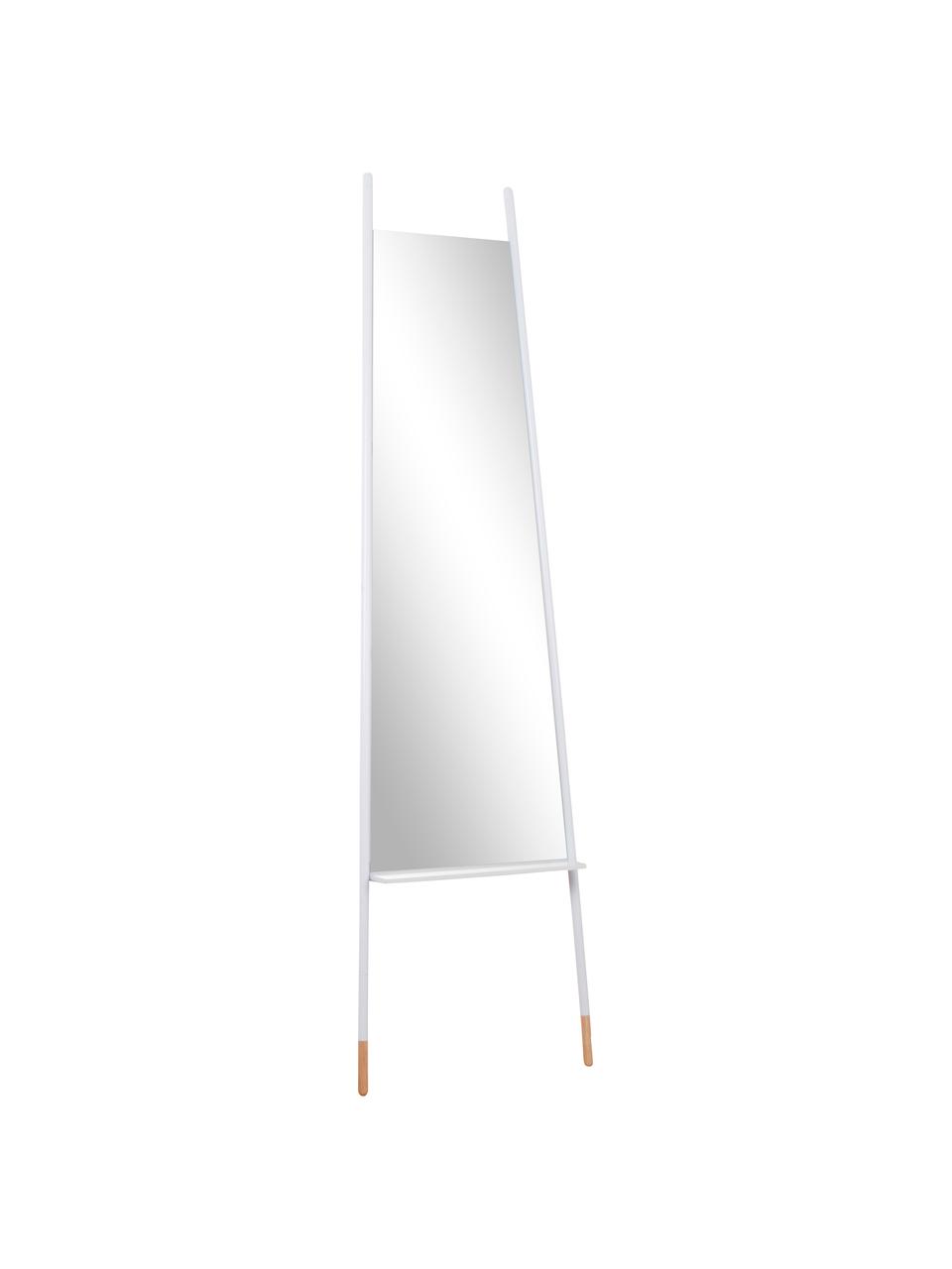 Hranaté stojací zrcadlo s policí Dresser, Bílá, béžová, Š 48 cm, V 171 cm