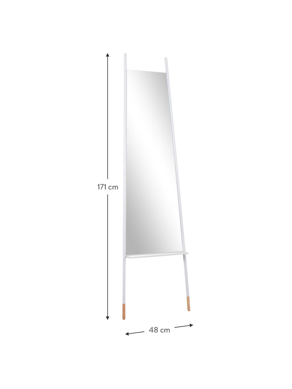 Espejo de pie Leaning Mirror, con estante, Patas: madera, Espejo: cristal, Blanco, beige, An 48 x Al 171cm