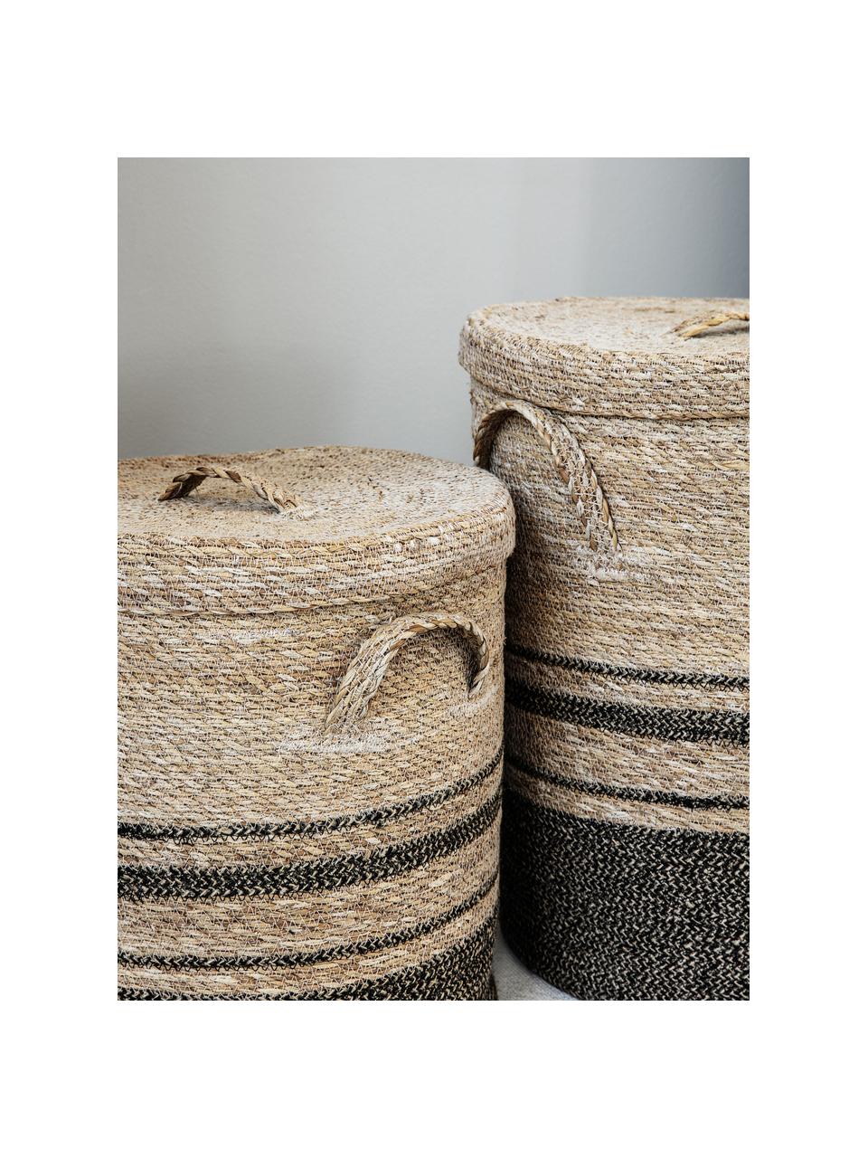 Corbeilles de rangement Laundo, 2 élém., Algues marines, jute, Brun, noir, Lot de différentes tailles