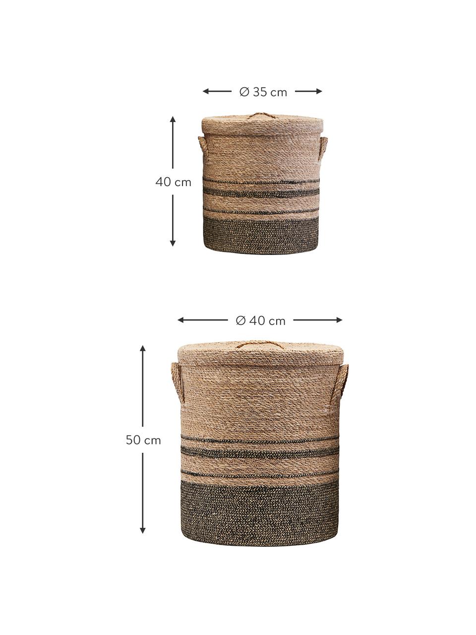 Corbeilles de rangement Laundo, 2 élém., Algues marines, jute, Brun, noir, Lot de différentes tailles