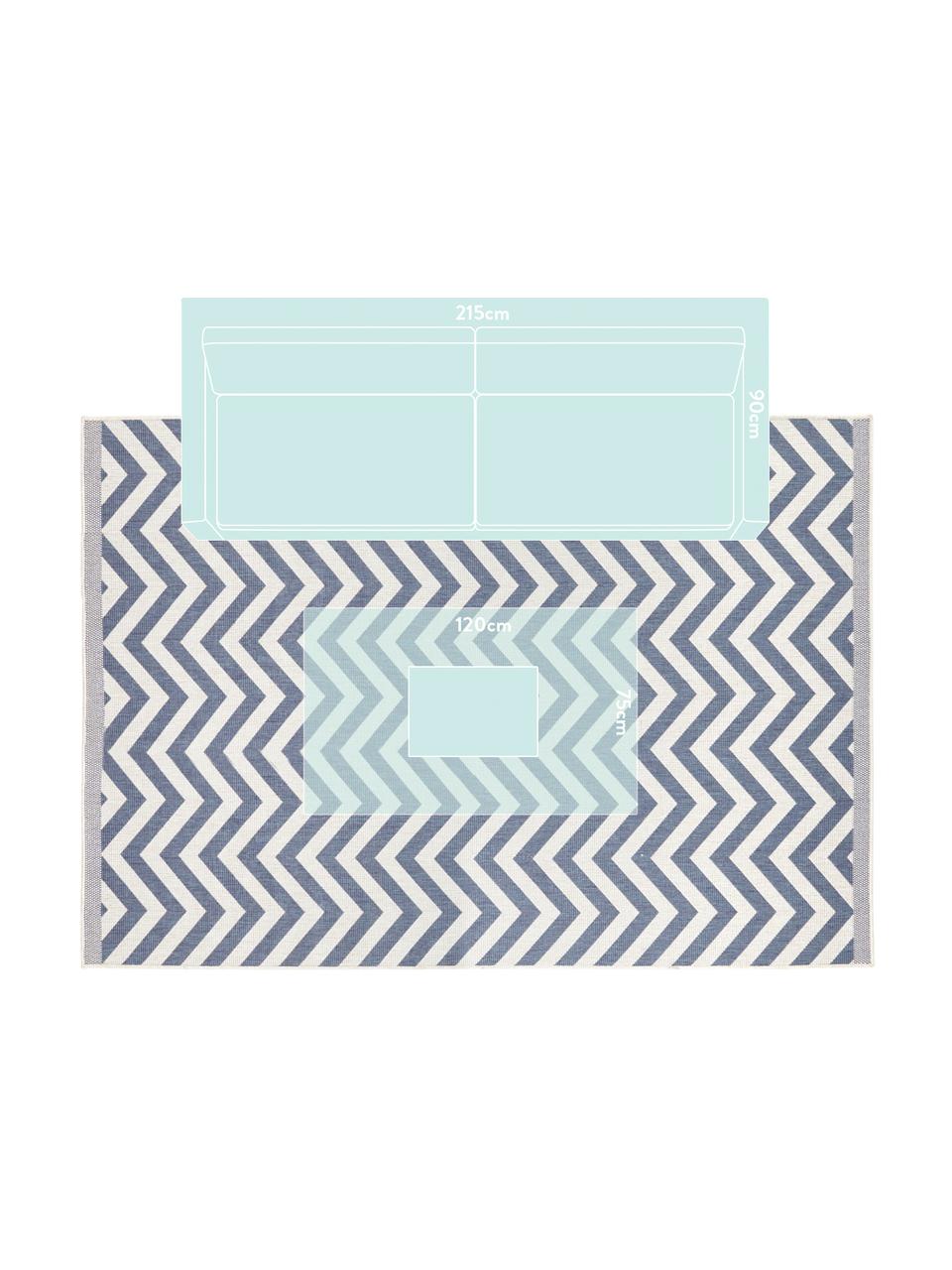 Dubbelzijdig in- & outdoor vloerkleed Palma, met zigzag patroon, Blauw, crèmekleurig, B 200 x L 290 cm (maat L)