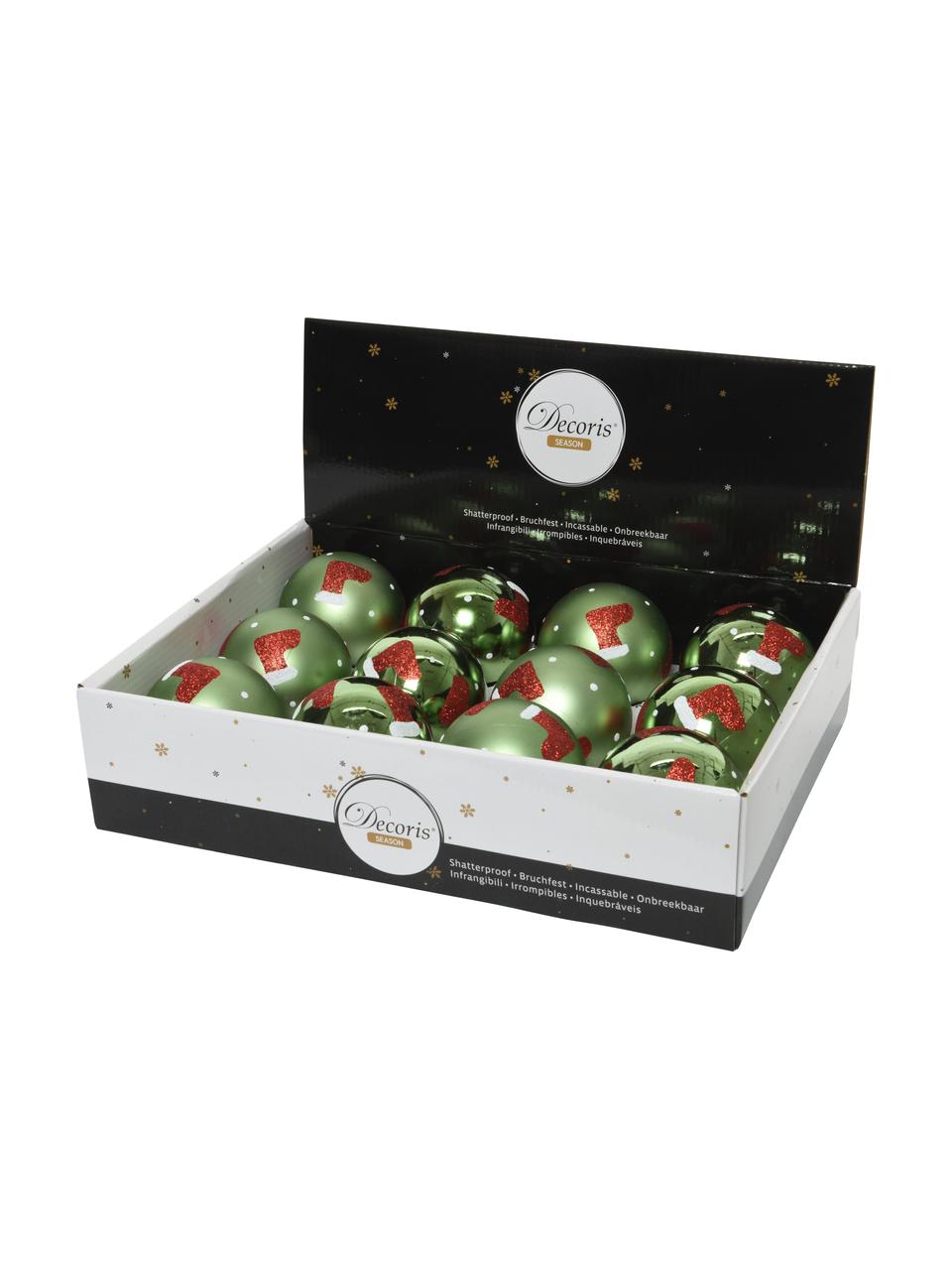 Boules de Noël incassables Socky Ø 8 cm, 12 élém., Plastique, Vert, blanc, rouge, argenté, Ø 8 cm