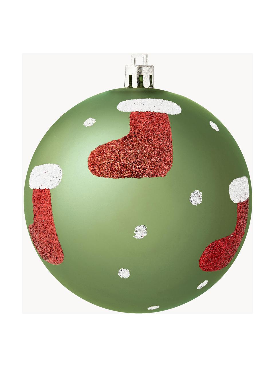 Bolas de Navidad irrompibles Socky, Ø 8 cm, 12 uds., Plástico, Verde, blanco, rojo, plateado, Ø 8 cm