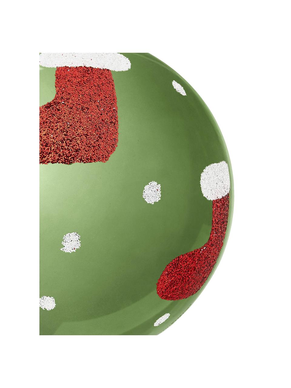 Bruchfeste Weihnachtskugeln Socky, 12 Stück, Kunststoff, Grün, Weiss, Rot, Silberfarben, Ø 8 cm