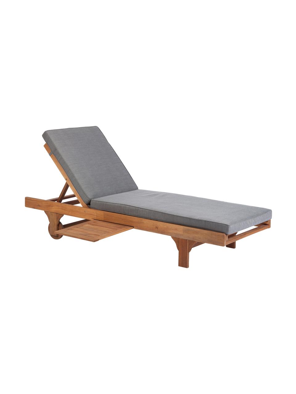 Leżak z poduszką i rozkładanym stołem Somerset, Drewno akacjowe, olejowane, Drewno akacjowe, S 70 x D 200 cm