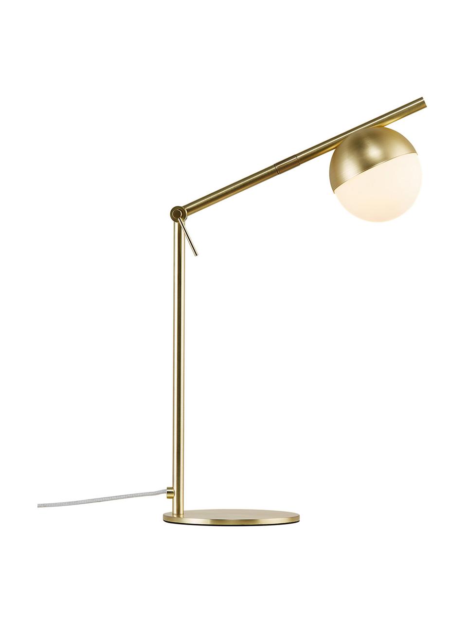 Tafellamp Contina met opaalglas, Lampenkap: opaalglas, Lampvoet: gecoat metaal, Wit, goudkleurig, B 15 x H 49 cm