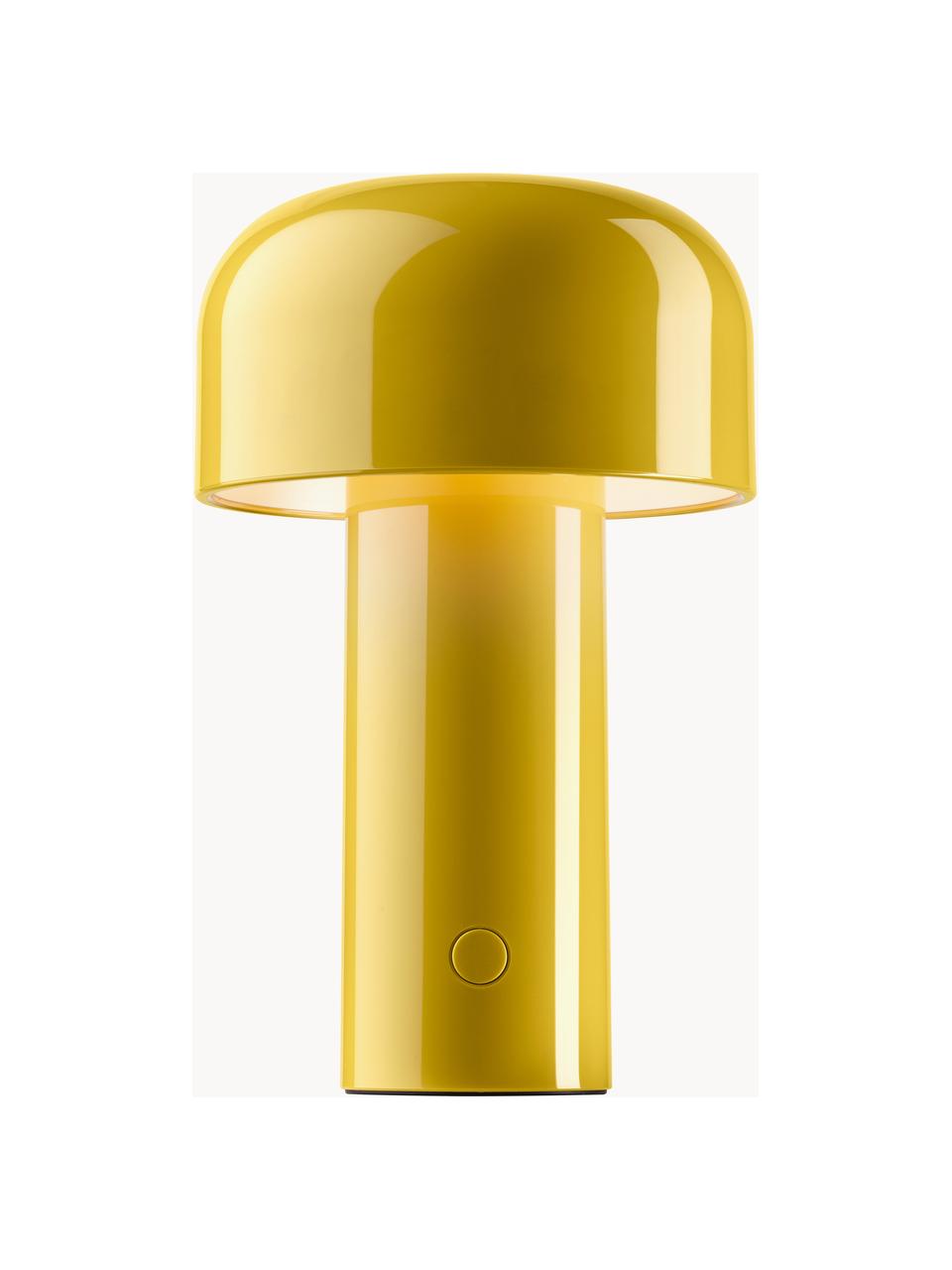 Kleine mobiele LED tafellamp Bellhop, dimbaar, Kunststof, Citroengeel, glanzend, Ø 13 x H 20 cm