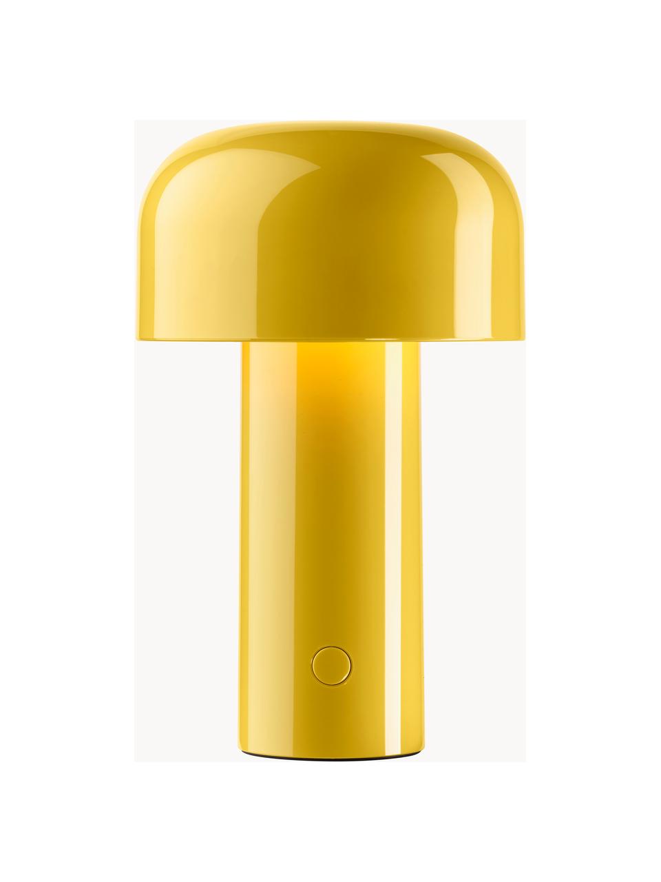 Lámpara de mesa LED pequeña regulable Bellhop, portátil, Plástico, Amarillo limón brillante, Ø 13 x Al 20 cm