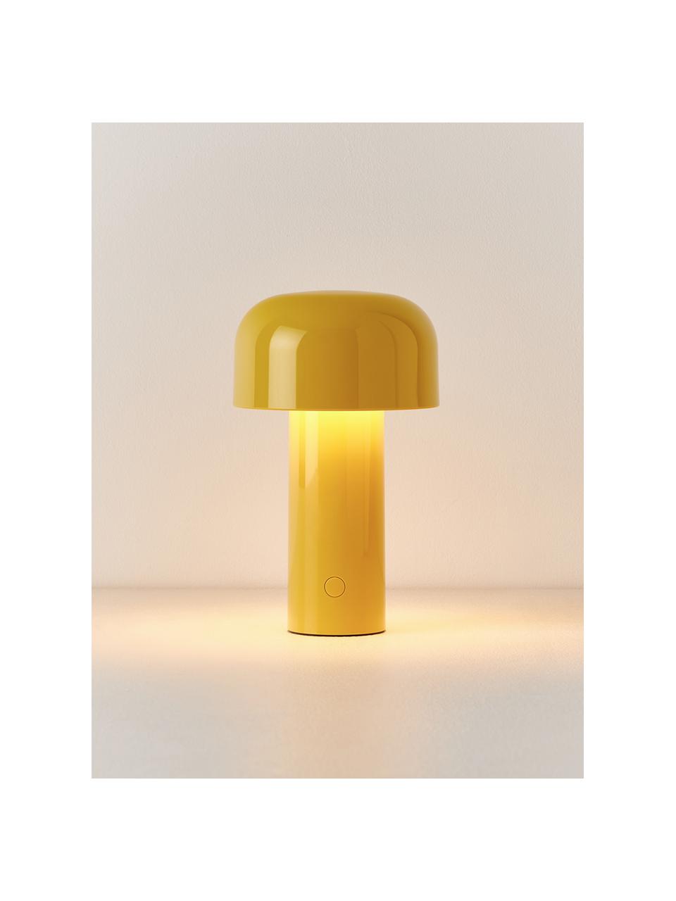 Kleine mobile LED-Tischlampe Bellhop, dimmbar, Kunststoff, Zitronengelb, glänzend, Ø 13 x H 20 cm