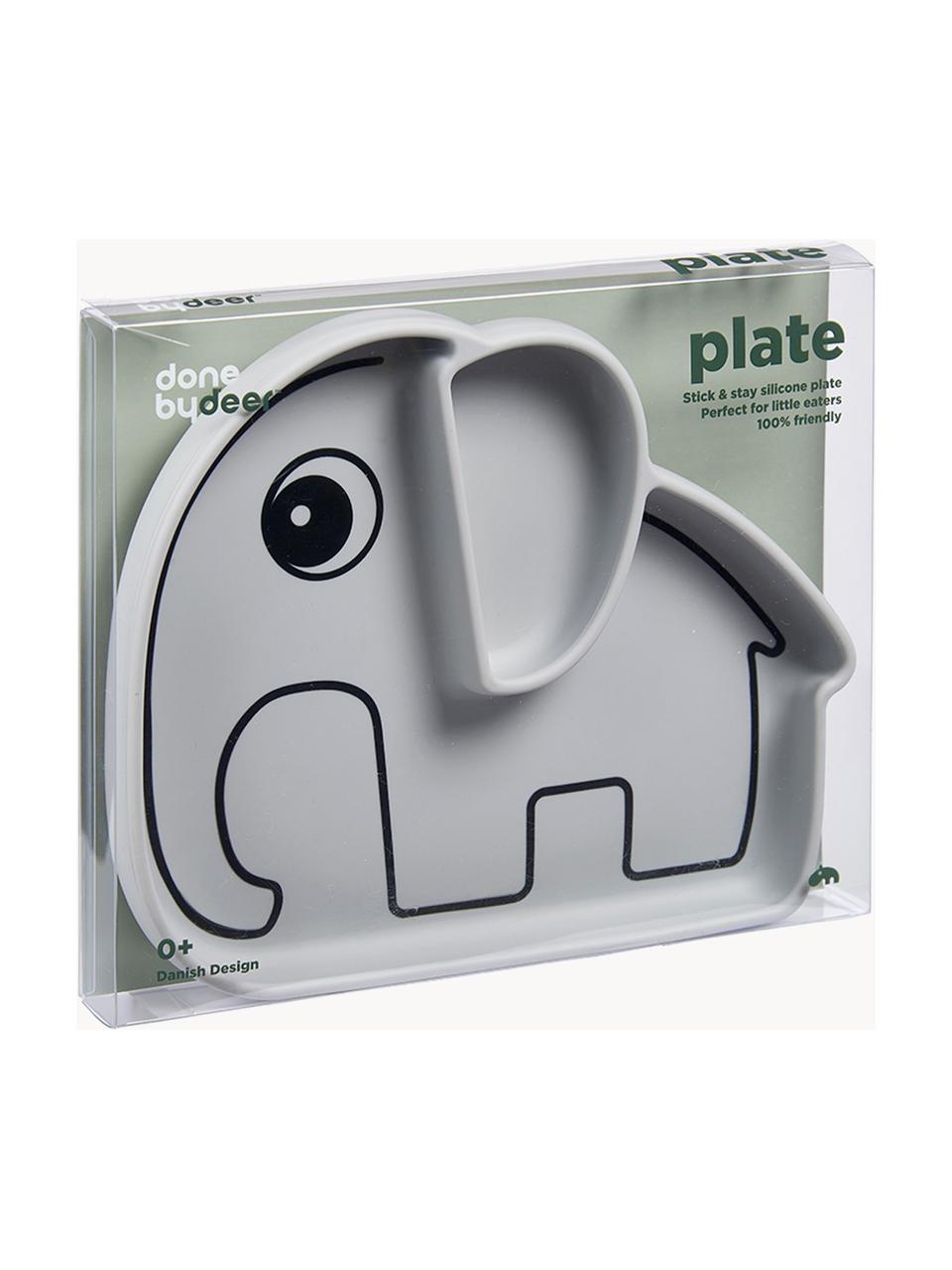 Assiette bébé Stick & Stay Elphee, 100 % silicone, sans BPA, Gris clair, larg. 21cm, haut. 3cm