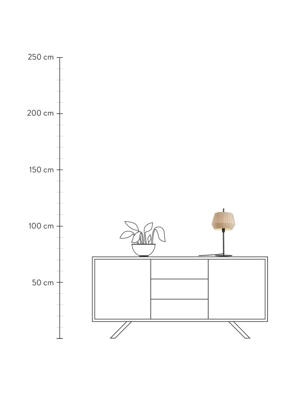 Klassieke tafellamp Dicte van geplooide stof, Lampenkap: stof, Lampvoet: gecoat metaal, Beige, zwart, Ø 21 x H 43 cm