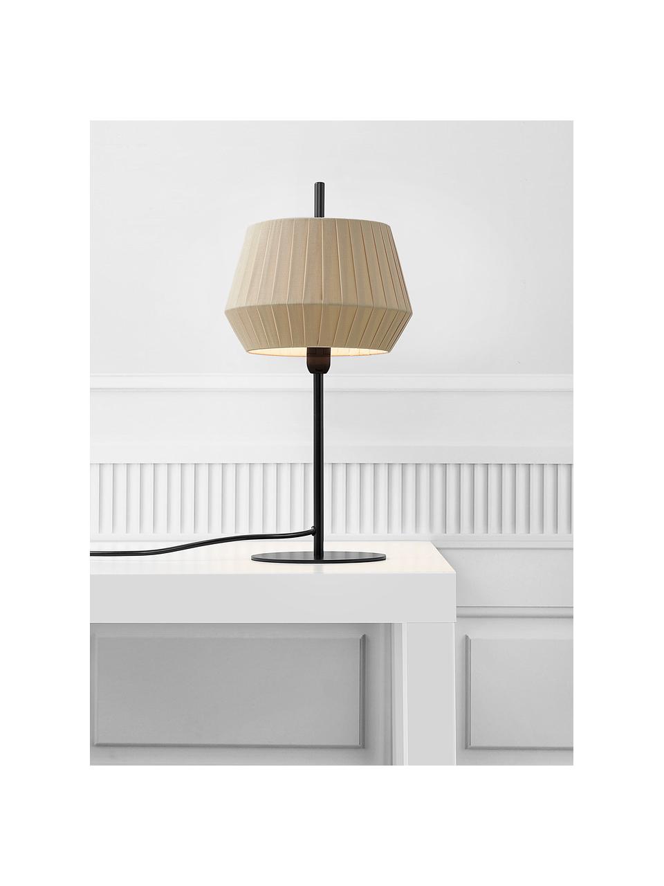 Klassische Tischlampe Dicte aus Faltenstoff, Lampenschirm: Stoff, Lampenfuß: Metall, beschichtet, Beige, Schwarz, Ø 21 x H 43 cm