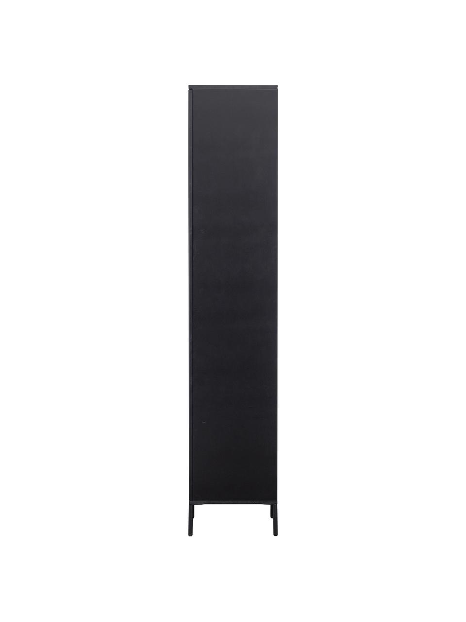 Skříň z borovicového dřeva s žebrovanou přední stranou Avourio, Černá, Š 60 cm, V 210 cm