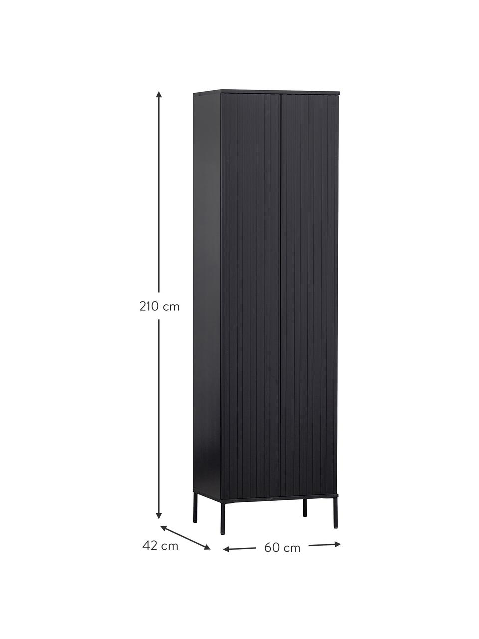 Szafa z drewna sosnowego Avourio, Korpus: drewno sosnowe z certyfik, Nogi: metal powlekany, Czarny, S 60 x W 210 cm