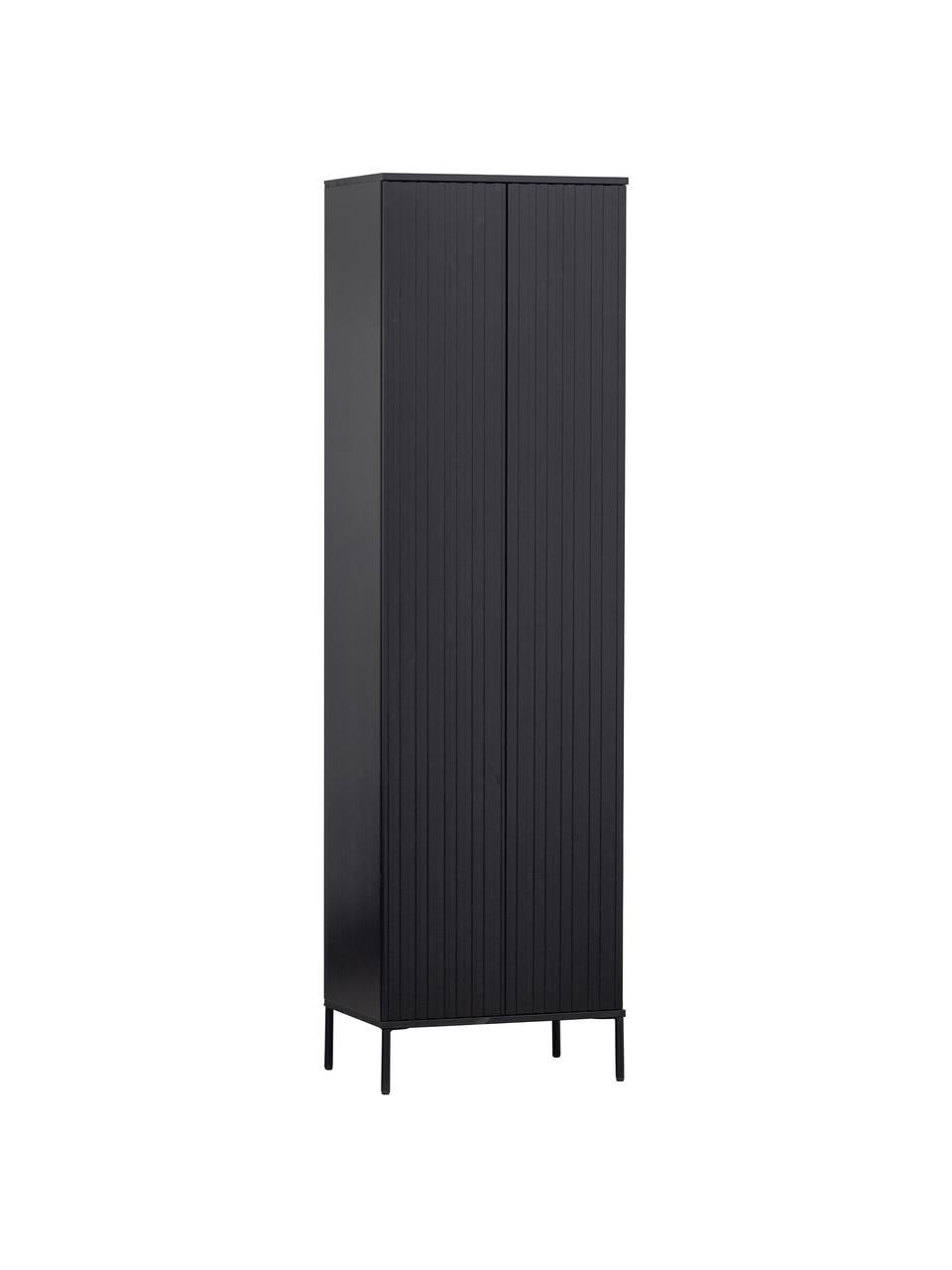 Armoire façade en bois de pin nervuré Avourio, Noir, larg. 60 x haut. 210 cm