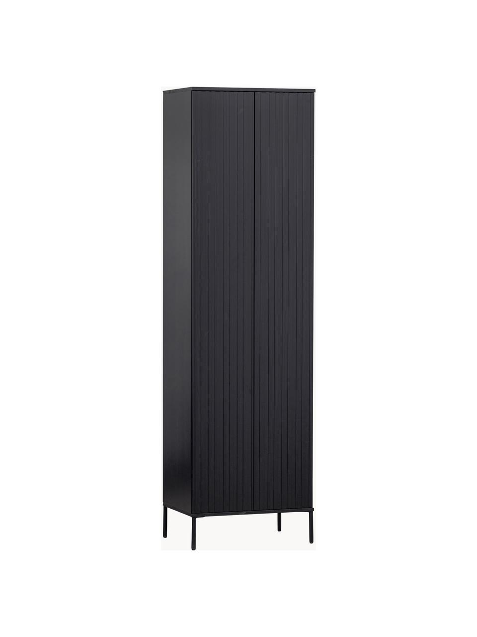 Schrank Avourio aus Kiefernholz mit geriffelter Front, Korpus: Kiefernholz, Kiefernholz, schwarz, B 60 x H 210 cm